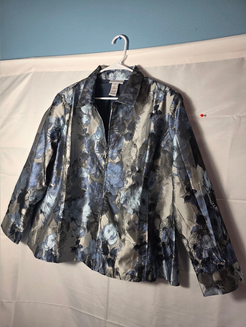 Draper's & Damon's Women's Blue Floral Jacquard Blazer Jacket 2xl Vintage 90's - Picture 1 of 6